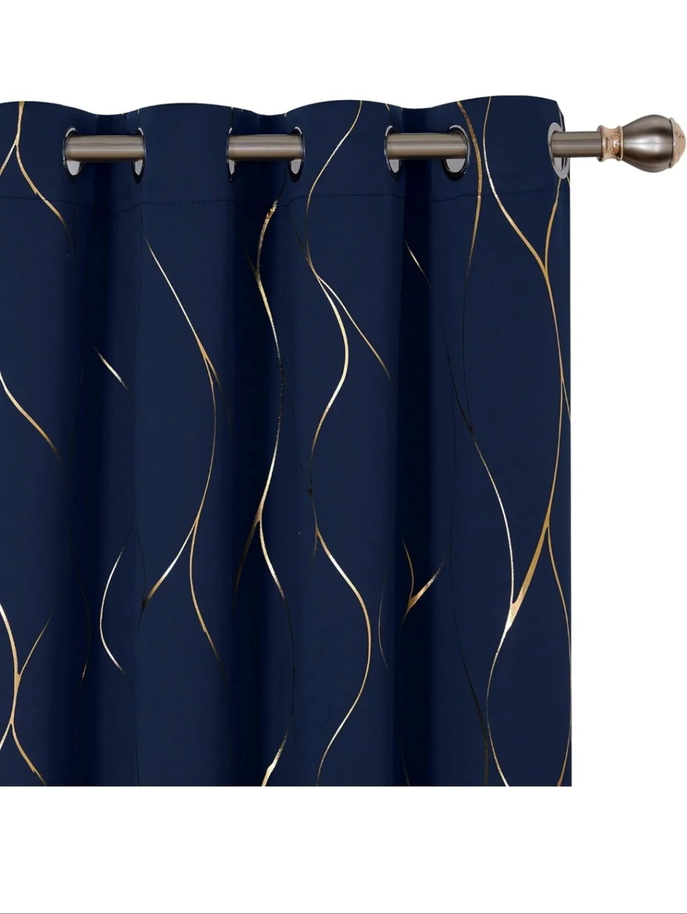Deconovo Gold And Navy Wave Print Blackout Curtains Set (2 Panels)
